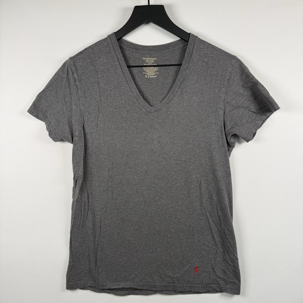 Polo Ralph Lauren Light Gray V Neck Pony Logo Short Sleeve T-Shirt Small